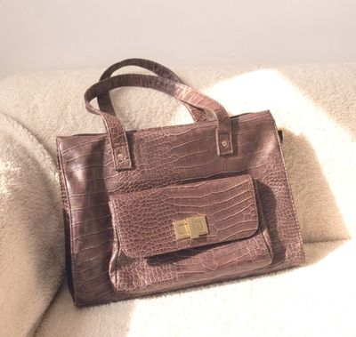 Brown Crocodile Pattern Handbag
